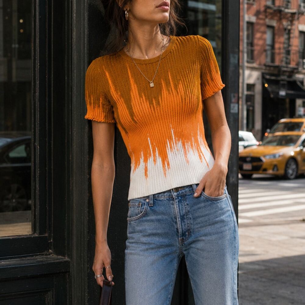 Opening Ceremony Rare Drip Colorblock Ribbed Knit Top Size S